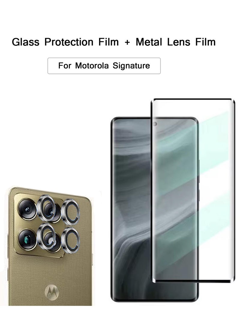 QIRG 2 in 1 for Motorola Signature Screen Protector + Camera Lens Protector Metal, 9H HD Anti-Scratch Case Friendly Tempered Glass Film (Transparent) - Image 1